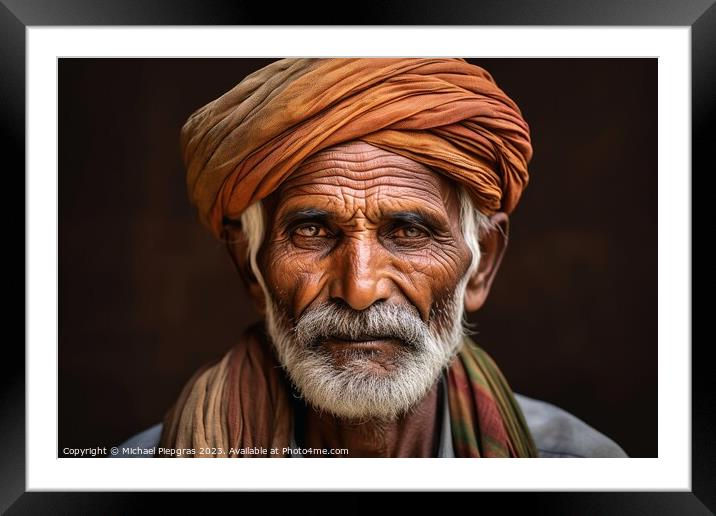 An old indian man portrait created with generative AI technology Framed Mounted Print by Michael Piepgras