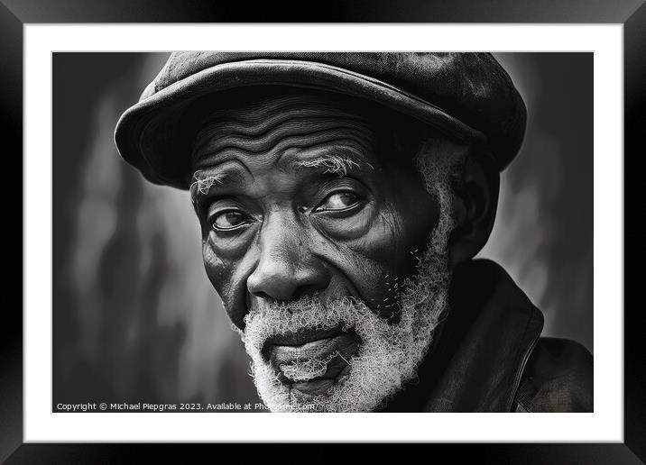 An old black man portrait created with generative AI technology. Framed Mounted Print by Michael Piepgras