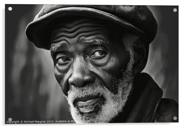 An old black man portrait created with generative AI technology. Acrylic by Michael Piepgras