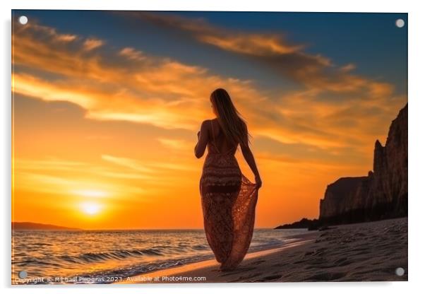 Attractive woman wearing a bikini at the beach during sunset cre Acrylic by Michael Piepgras