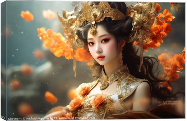 A traditional China girl portrait created with generative AI tec Canvas Print by Michael Piepgras
