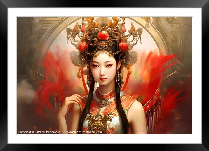 A traditional China girl portrait created with generative AI tec Framed Mounted Print by Michael Piepgras