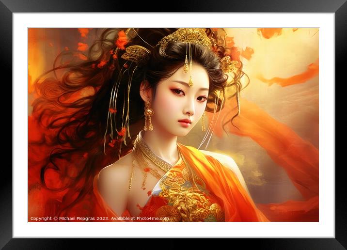 A traditional China girl portrait created with generative AI tec Framed Mounted Print by Michael Piepgras