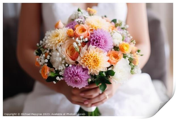 Close up of a bridal bouquet in the hands of a bride created wit Print by Michael Piepgras