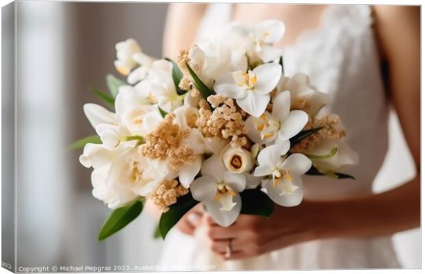 Close up of a bridal bouquet in the hands of a bride created wit Canvas Print by Michael Piepgras