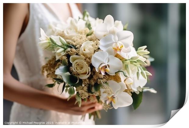 Close up of a bridal bouquet in the hands of a bride created wit Print by Michael Piepgras