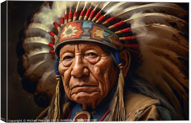 Impressive Indian Chief portrait created with generative AI tech Canvas Print by Michael Piepgras