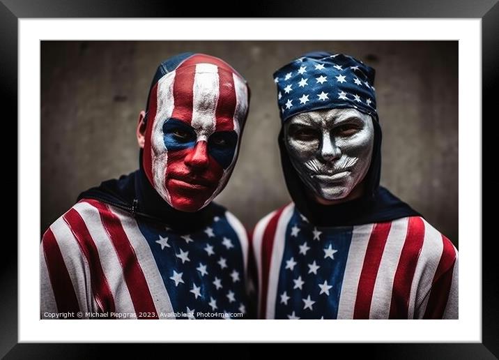 People with a usa flag outfit and face paint created with genera Framed Mounted Print by Michael Piepgras