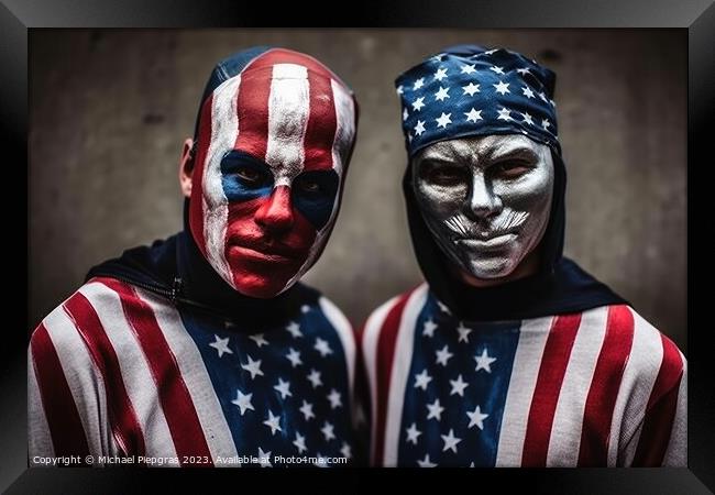 People with a usa flag outfit and face paint created with genera Framed Print by Michael Piepgras