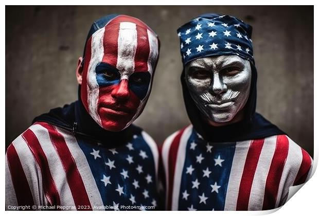 People with a usa flag outfit and face paint created with genera Print by Michael Piepgras