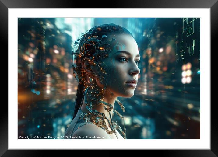 Science fiction portrait of a woman created with generative AI t Framed Mounted Print by Michael Piepgras