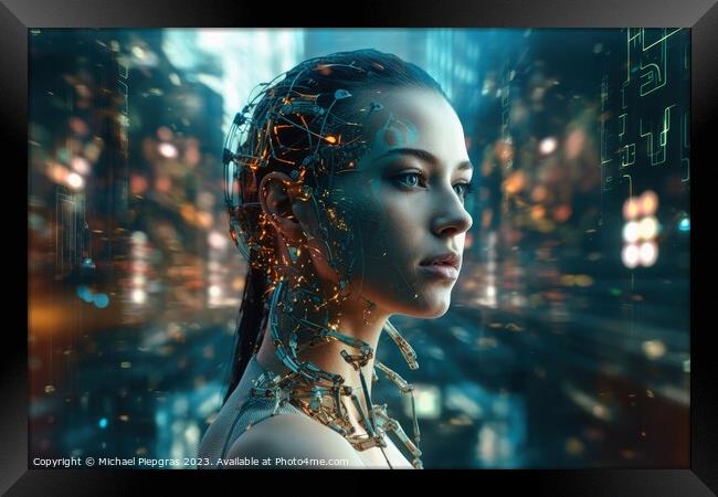 Science fiction portrait of a woman created with generative AI t Framed Print by Michael Piepgras