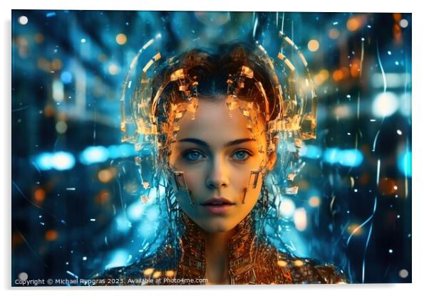 Science fiction portrait of a woman created with generative AI t Acrylic by Michael Piepgras