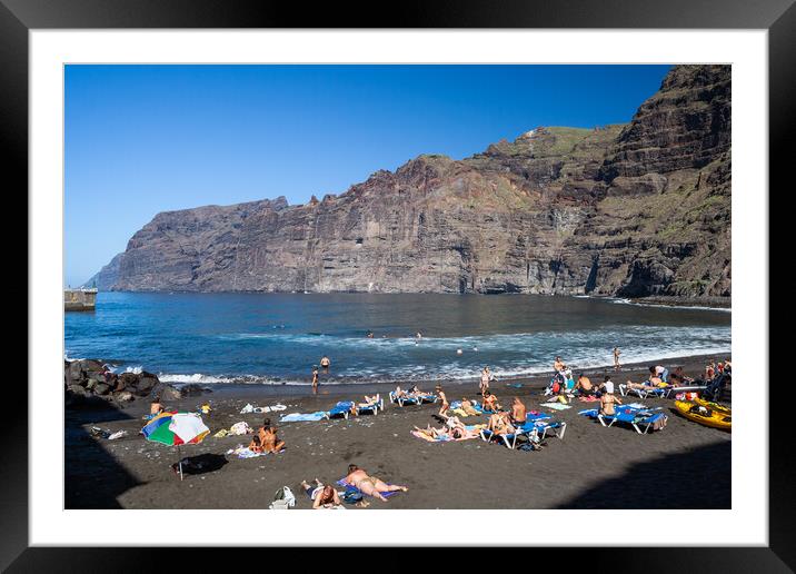 Beach Sea and Cliffs of Los Gigantes in Tenerife Framed Mounted Print by Artur Bogacki