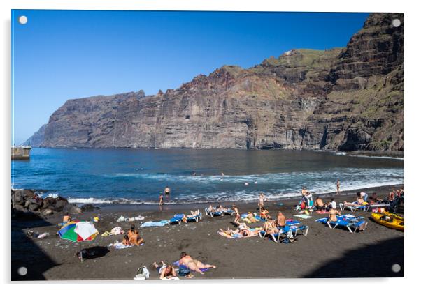 Beach Sea and Cliffs of Los Gigantes in Tenerife Acrylic by Artur Bogacki