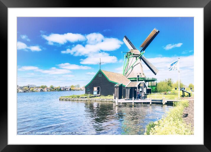 A windmill in Zaanse Schans - CR2305-9143-REMIX Framed Mounted Print by Jordi Carrio