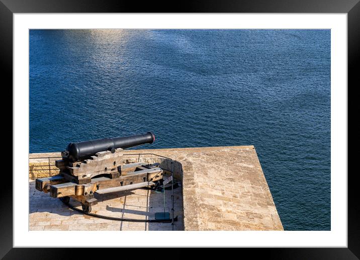 Saluting Battery Gun Facing The Sea In Malta Framed Mounted Print by Artur Bogacki
