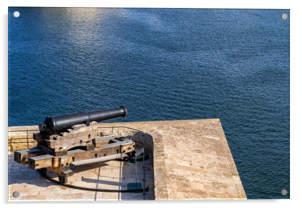 Saluting Battery Gun Facing The Sea In Malta Acrylic by Artur Bogacki