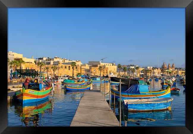 Boats in Marsaxlokk Fishing Village Port in Malta Framed Print by Artur Bogacki