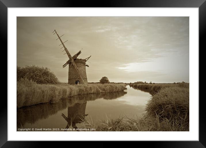 Brograve mill on the Norfolk Broads. Framed Mounted Print by David Martin