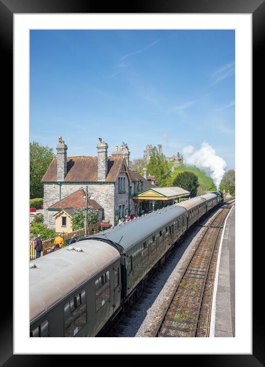 Majestic Corfe Castle and Steam Train  Framed Mounted Print by Graham Custance