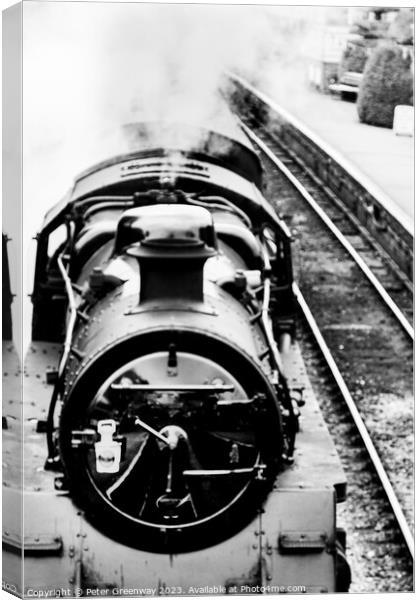 Steam Locomotive At A Station Platform On The Wate Canvas Print by Peter Greenway