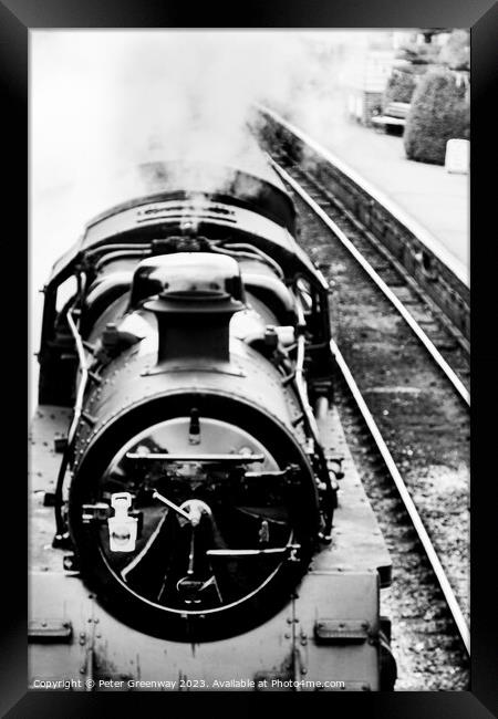 Steam Locomotive At A Station Platform On The Wate Framed Print by Peter Greenway
