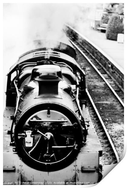 Steam Locomotive At A Station Platform On The Wate Print by Peter Greenway