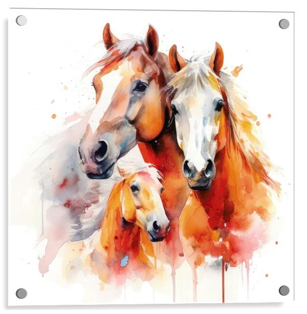 Horses Family Acrylic by Massimiliano Leban