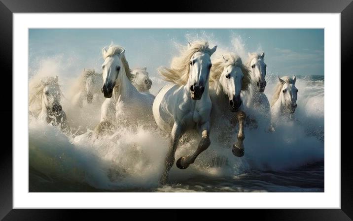 White horses riding Framed Mounted Print by Massimiliano Leban
