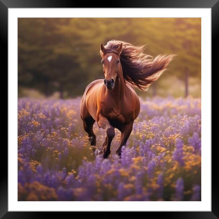 Mustang Horse in a Lavender Field Framed Mounted Print by Massimiliano Leban