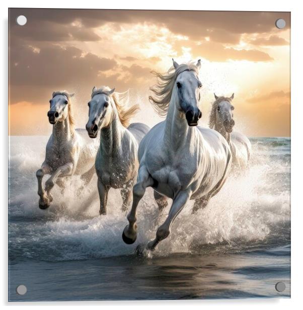 Mustang Horses Running by Sea Acrylic by Massimiliano Leban