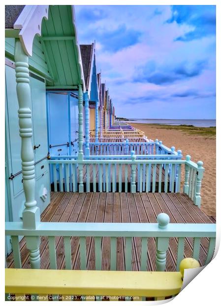 Mersea Islands Charming Pastel Beach Huts  Print by Beryl Curran
