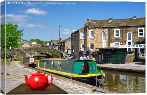 Skipton Tea By The Canal Canvas Print by Alison Chambers