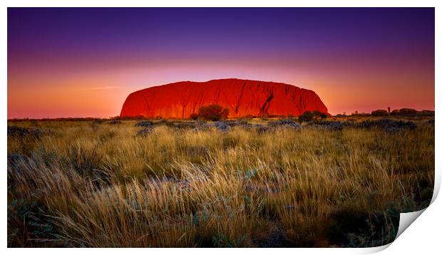 Fiery Skies over Uluru Print by John Frid