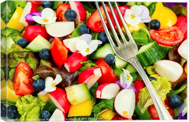 Tasty light salad with edible flowers Canvas Print by Mykola Lunov Mykola