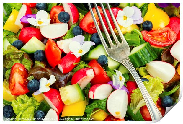 Tasty light salad with edible flowers Print by Mykola Lunov Mykola