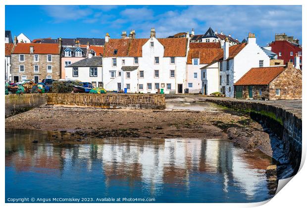 Whitewashed stone houses on Pittenweem harbour Print by Angus McComiskey