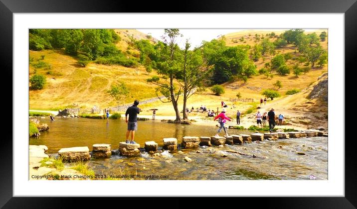 Crossing the River at Dovedale Stepping Stones Framed Mounted Print by Mark Chesters