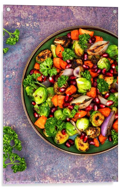 Bright vegetable salad on the table. Acrylic by Mykola Lunov Mykola