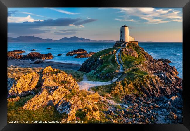 Iconic Lighthouse of Ynys Llanddwyn Framed Print by Jim Monk