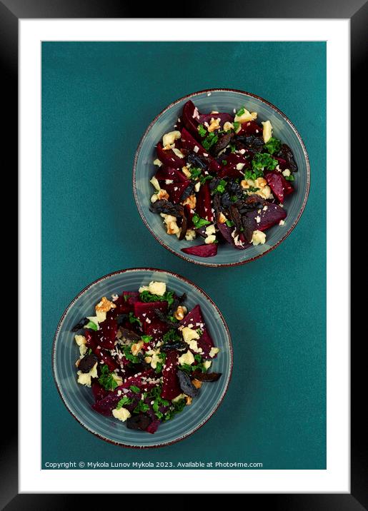Beetroot salad with wallnuts and cheese. Framed Mounted Print by Mykola Lunov Mykola