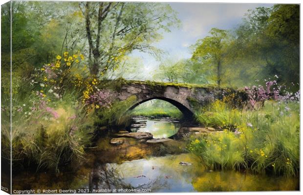 Bridge Over Stream Canvas Print by Robert Deering
