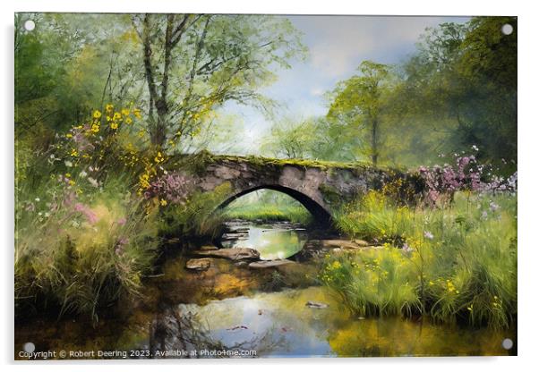 Bridge Over Stream Acrylic by Robert Deering