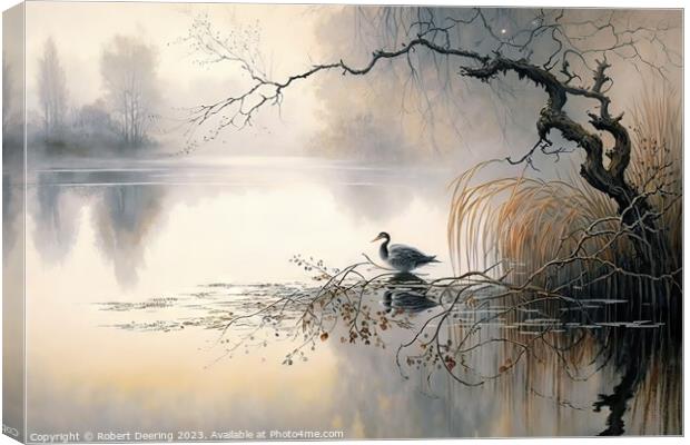 Misty Morning Duck Canvas Print by Robert Deering