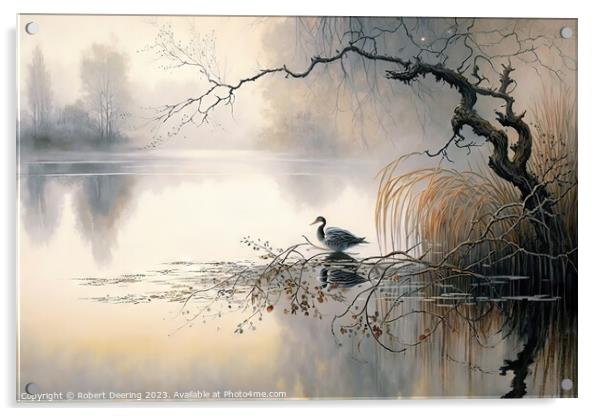 Misty Morning Duck Acrylic by Robert Deering