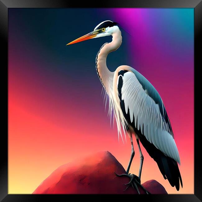 Colorfull Great Heron. Framed Print by Luigi Petro