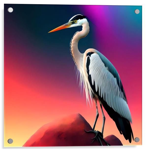Colorfull Great Heron. Acrylic by Luigi Petro