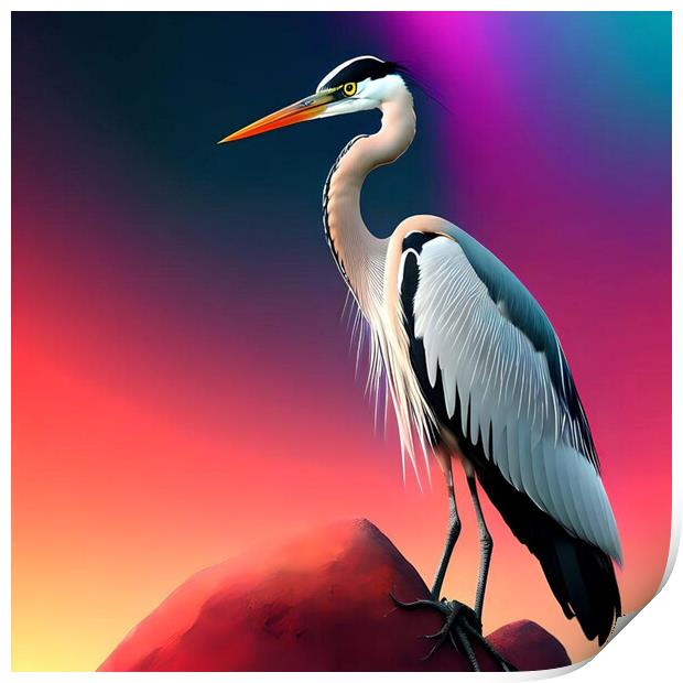 Colorfull Great Heron. Print by Luigi Petro