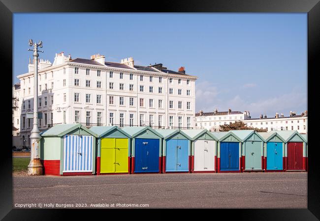 Brighton's Vibrant Waterfront: Chalets and Sea Vie Framed Print by Holly Burgess